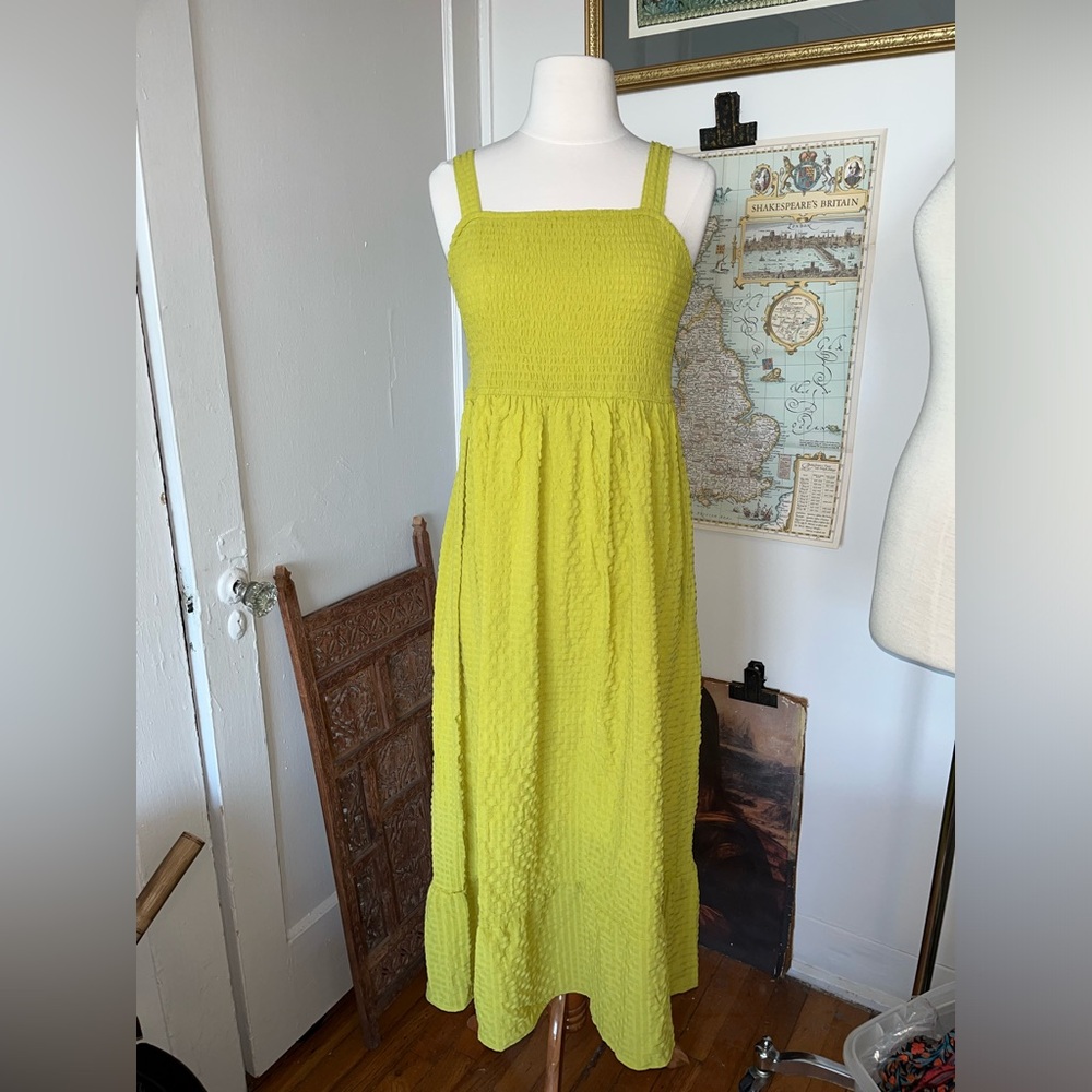 Yellow Smocked Square Neck Sundress